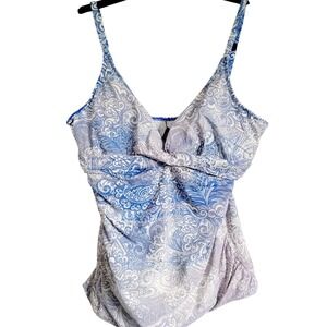 Lauren‎ Ralph Lauren 12 Tankini Top Womens  Blue White Halter Swim Top Bathing